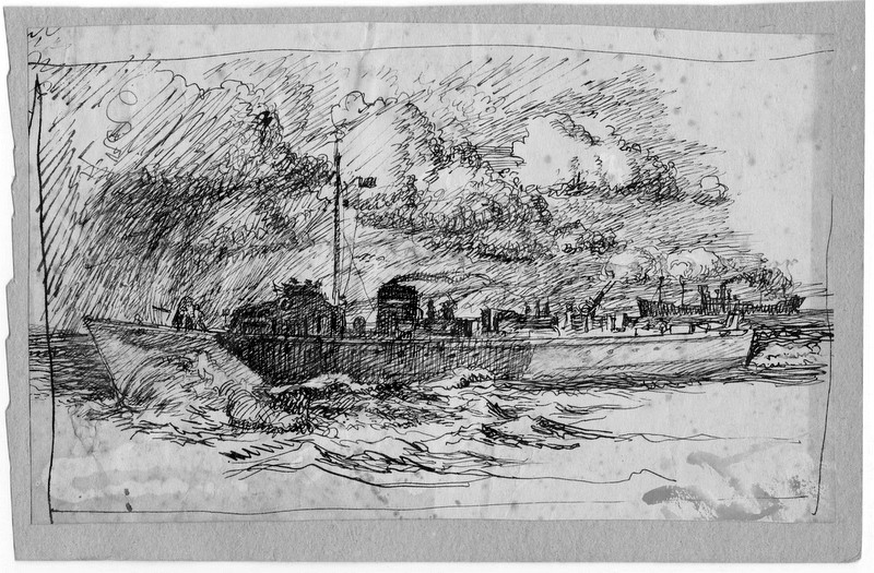 Ink drawing of ML250 perhaps. By Lt G G MacPherson.jpg